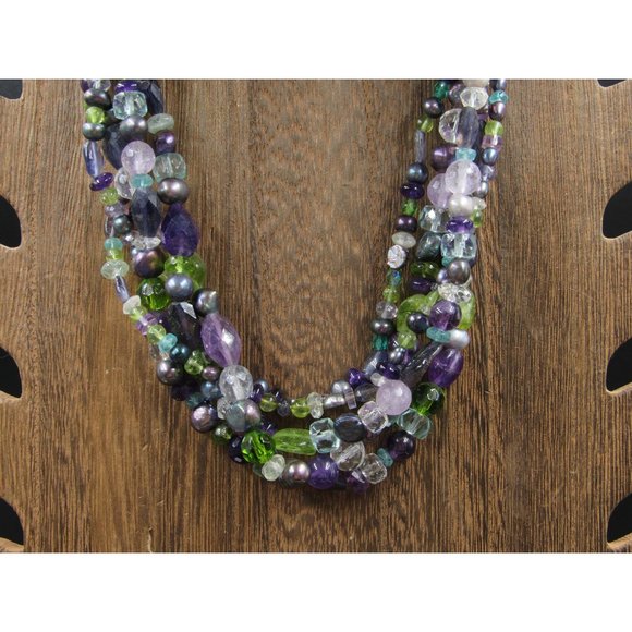 Jewelry - 20" Sterling Silver Amethyst Pearl Peridot Quartz Necklace Vintage Minimalist